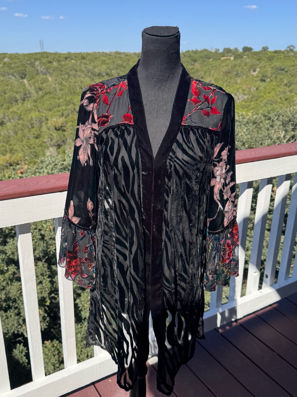 Multiples Sheer Black Zebra Open Kimono Cardigan